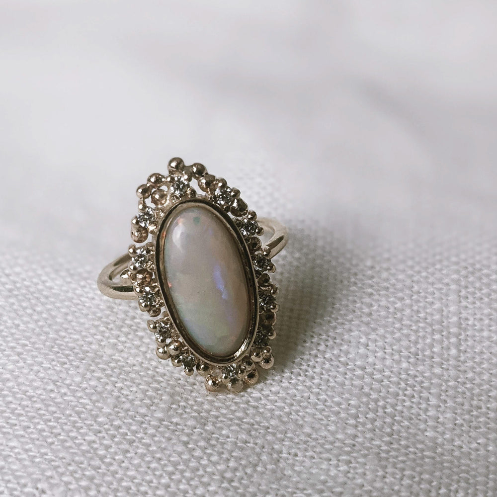 Bespoke Opal and Diamond Engagement Ring | 9k Yellow gold