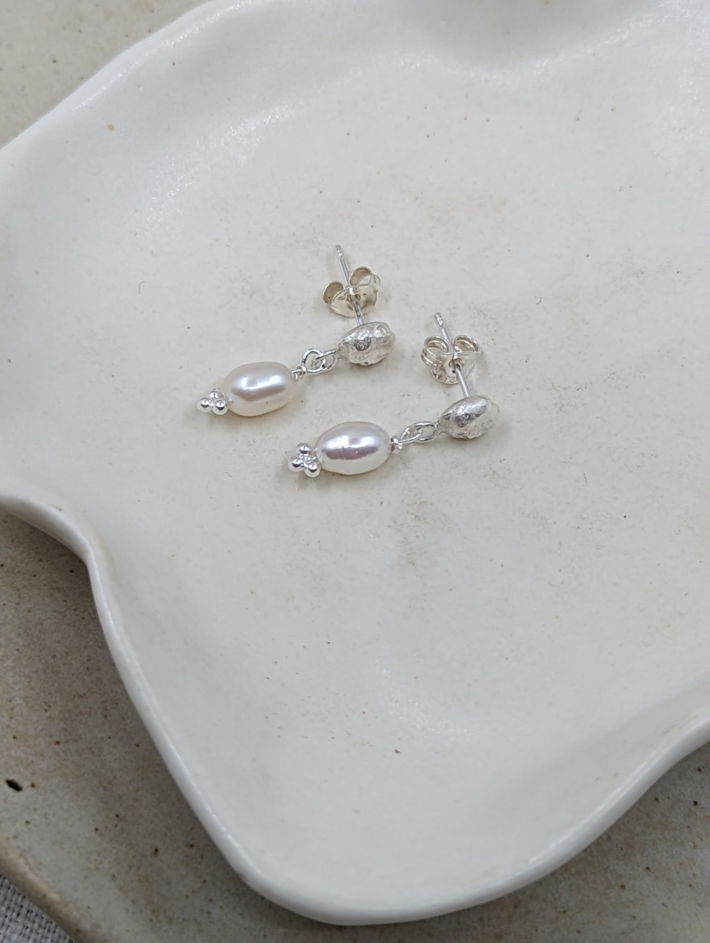 Mini Dara and Pearl Studs | Sterling Silver