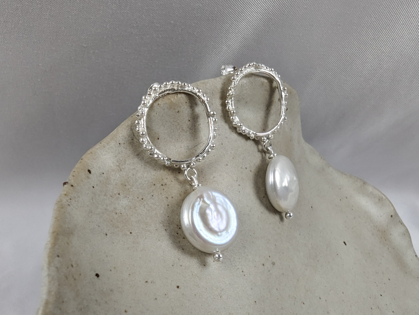 Halo and Pearl Earrings | Sterling Silver