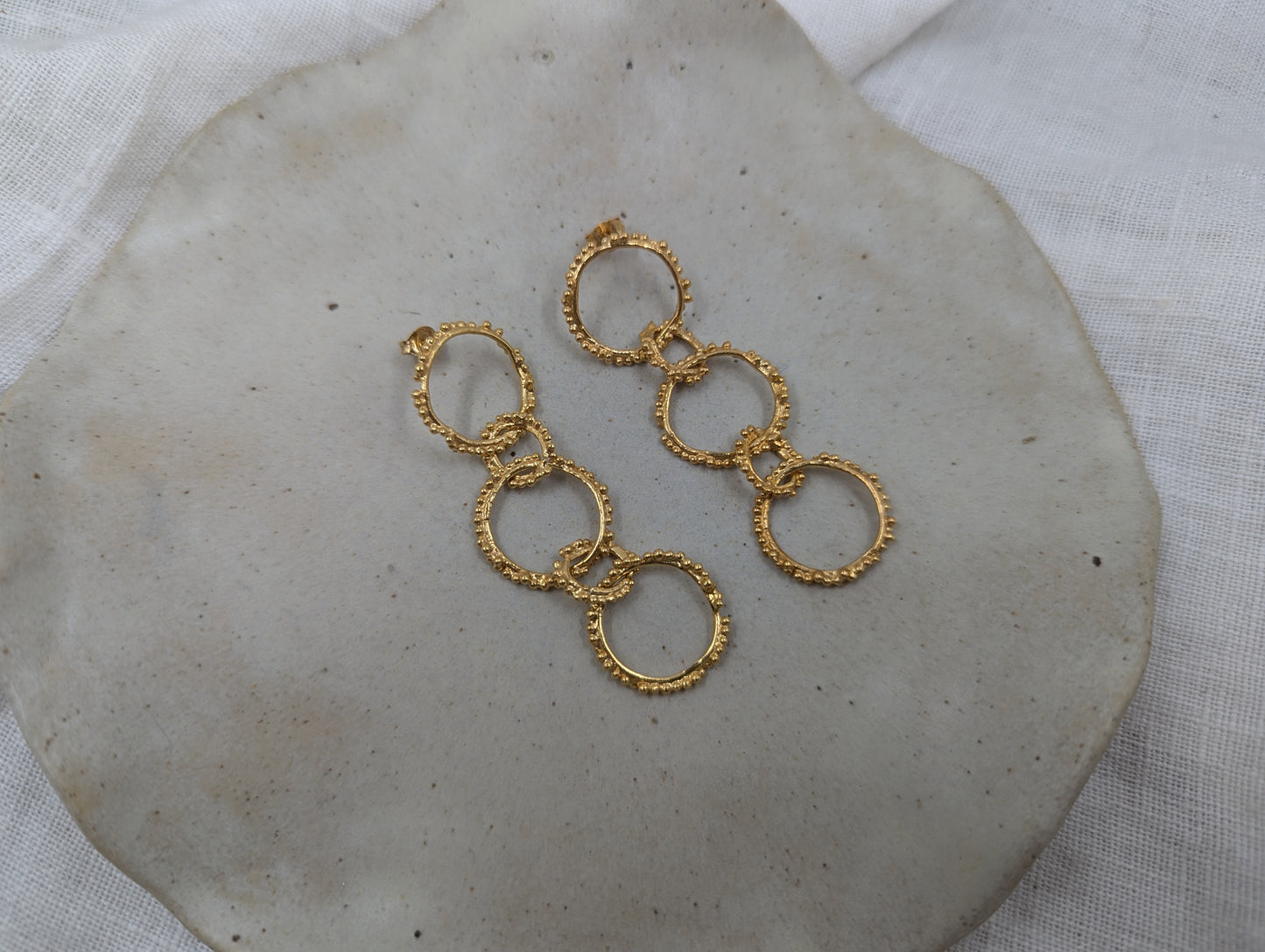 Triple Halo Drop Studs | Gold Plated