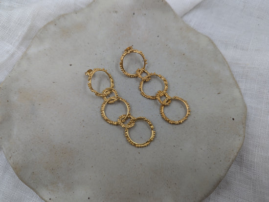 Triple Halo Drop Studs | Gold Plated