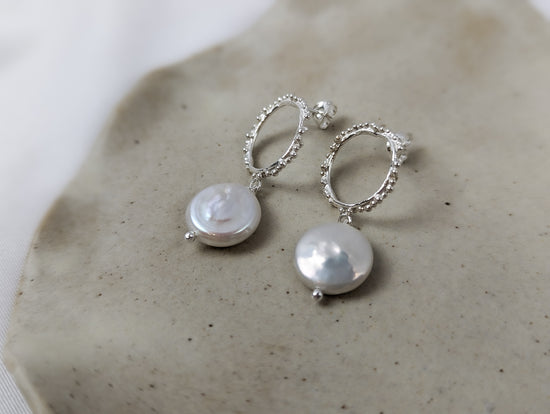 Halo and Pearl Earrings | Sterling Silver