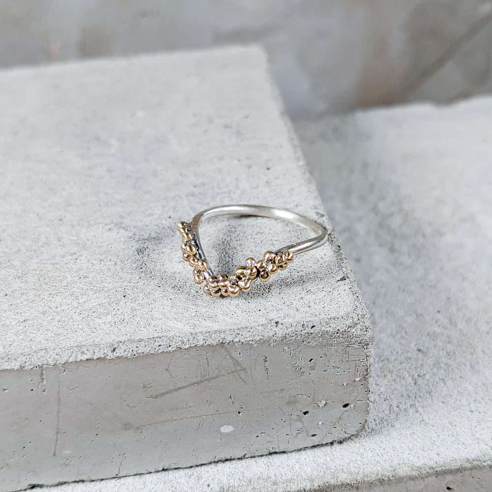 Granulation Wishbone Ring | Sterling Silver with Gold granulation - Milly Maunder Designs