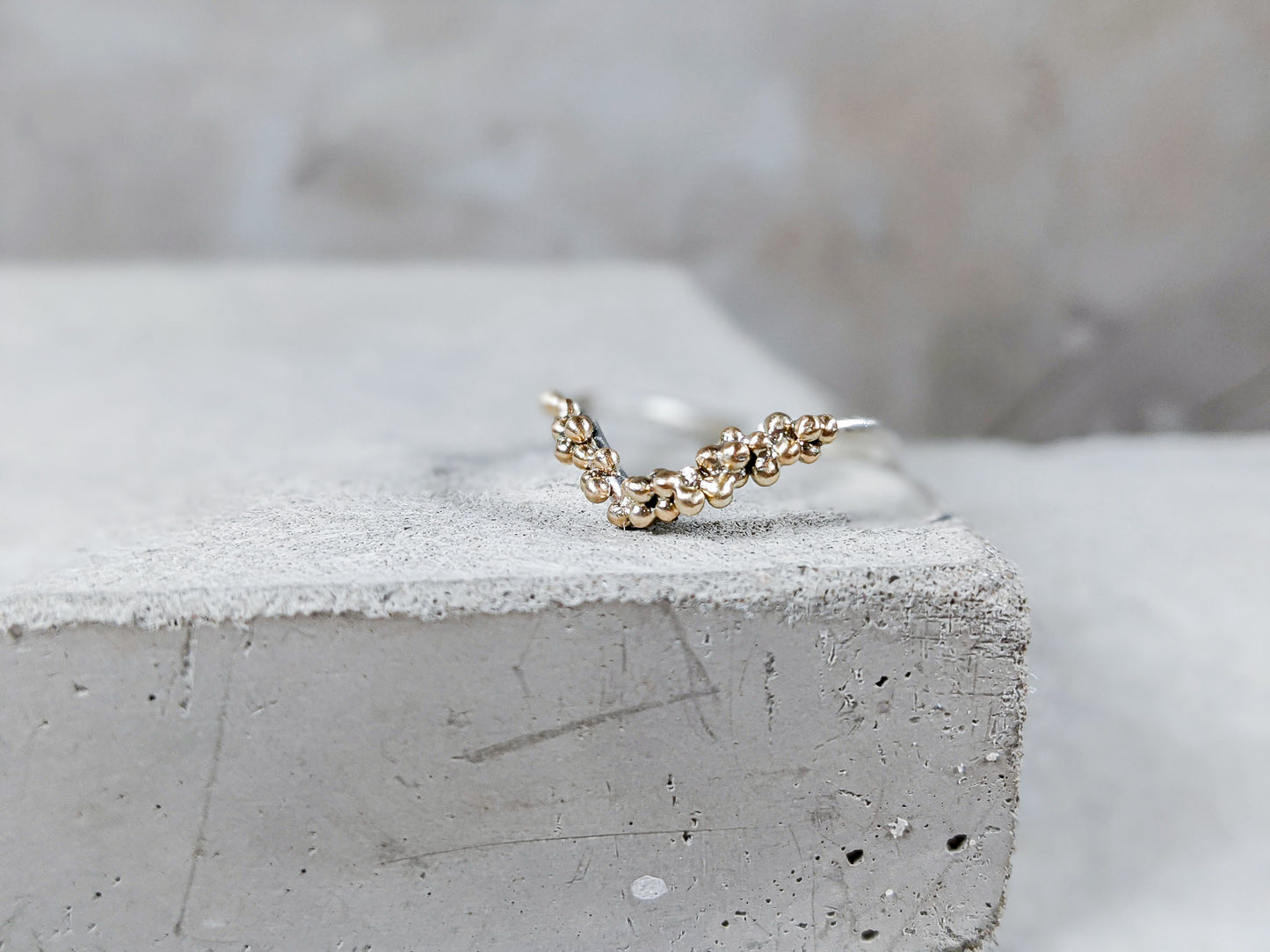 Granulation Wishbone Ring | Sterling Silver with Gold granulation - Milly Maunder Designs