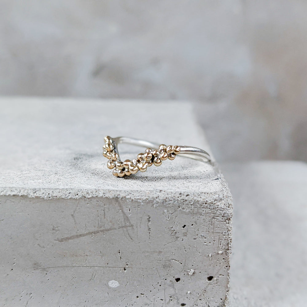 Granulation Wishbone Ring | Sterling Silver with Gold granulation - Milly Maunder Designs