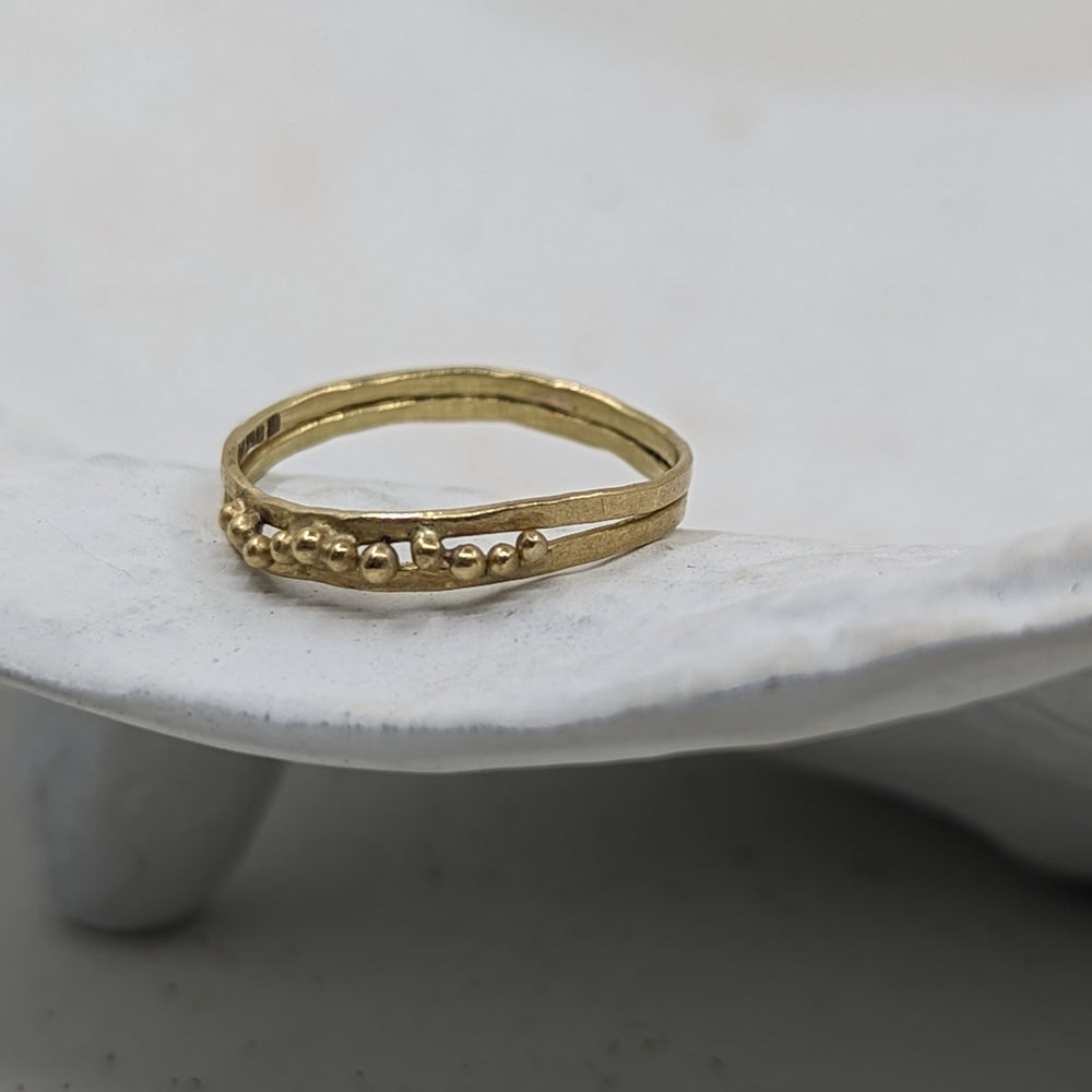 Beaded duo Forged Wedding Band | 9k Yellow gold - MILLY MAUNDER