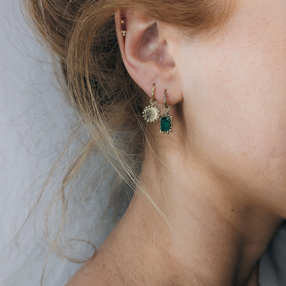 Hinged Huggies with Small Granulated Disc | Gold Plated - MILLY MAUNDER